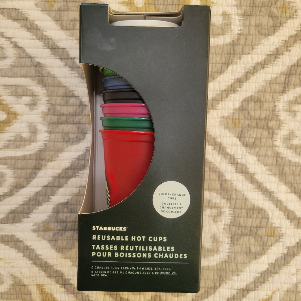 Starbucks Reusable Color Changing Hot Drink Cups 6 Pack NIB 16OZ Changes Color!